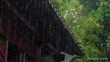 雨古建筑<strong>屋檐</strong>雨滴雨水下雨意境